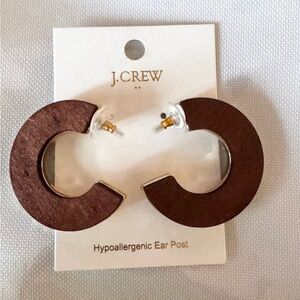 J. Crew Rich Brown wood Open Hoop Earrings